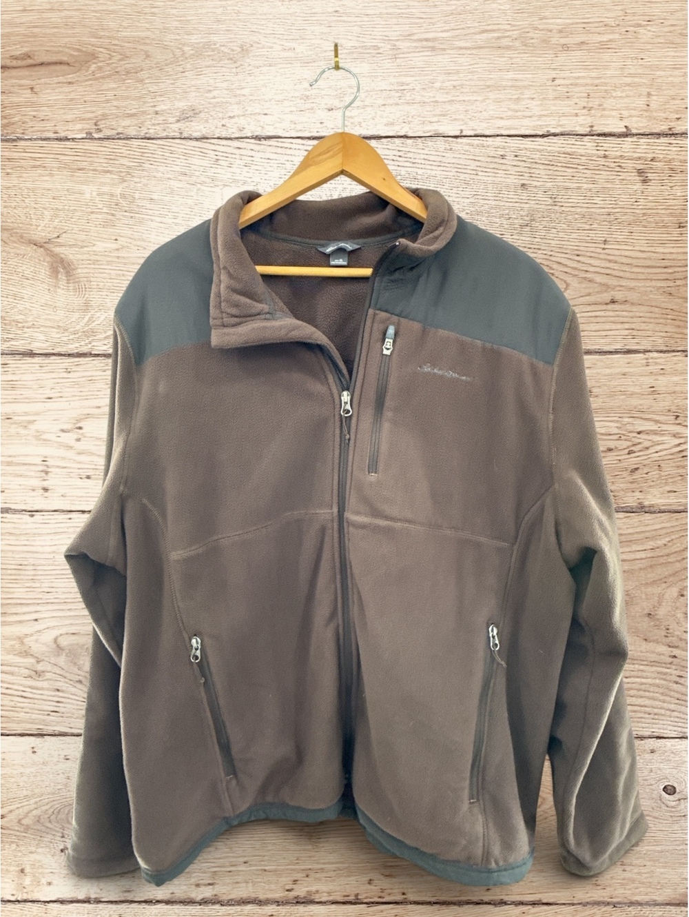 Eddie Bauer Men’s XL Brown Fleece Jacket Full Zip Outdoor Hiking Gorpcore